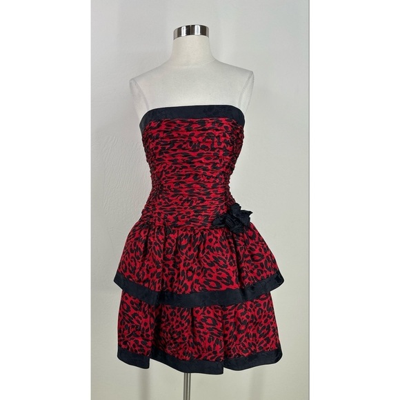 AJ Bari Petites Silk Animal Print Layered Bodycon Mini Dress - Picture 1 of 13